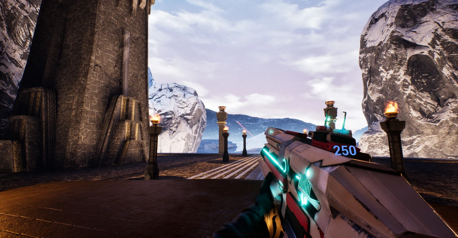 FPSCore weapon shown in a snowy arena